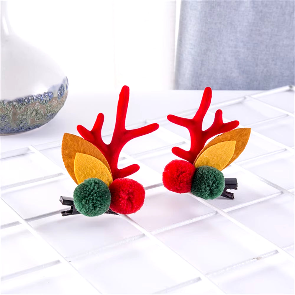 2Pcs Pack Cute Reindeer Ears Hair Clip Classic Christmas Festive Women Kids Barrettes Party Cosplay Hair Accessories for Girls