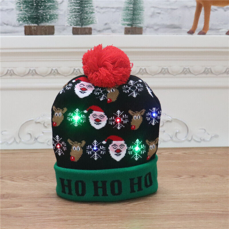 Cute LED Christmas Hat Light up Christmas Knitted Beanie Holiday Hat Warm Cap US