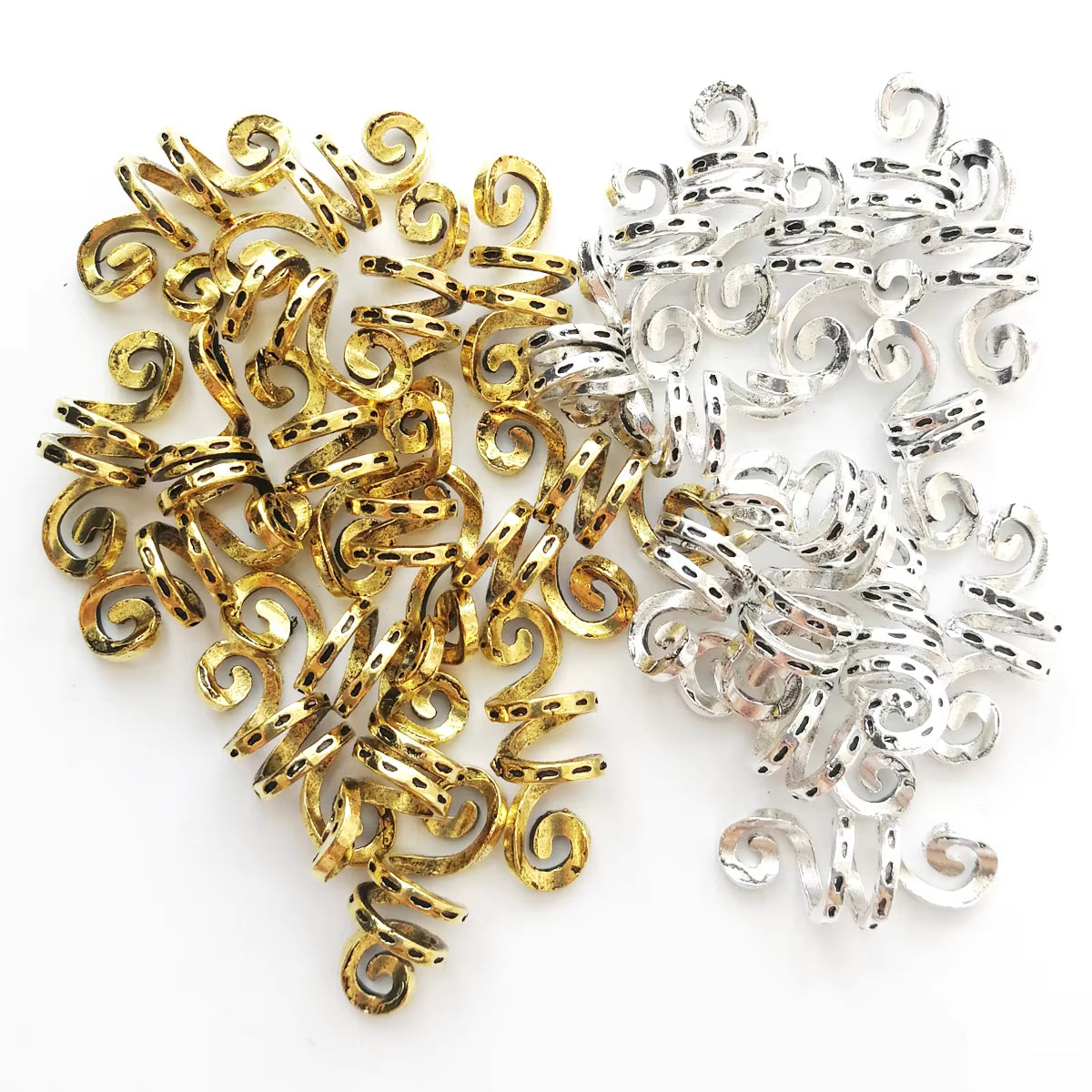 5Pcs/Pack Golden Silver Viking Spiral Charms Hair Braid Dread Dreadlock Beads Clips Cuffs Rings Jewelry Accessories