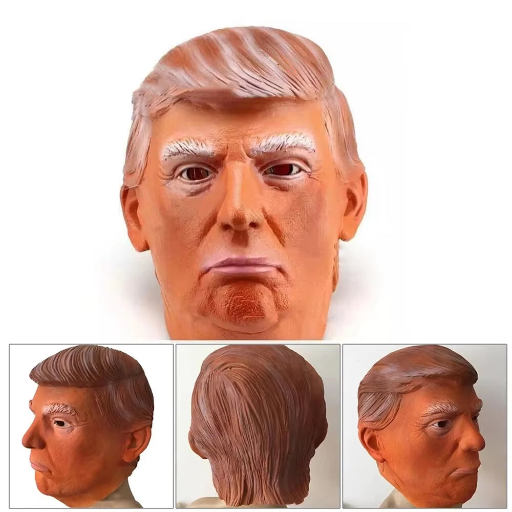 Donald Trump Mask Realistic President Latex Headgear Halloween Party Celebrity Cosplay Costume Props Yellow Wig Head Cover Mask