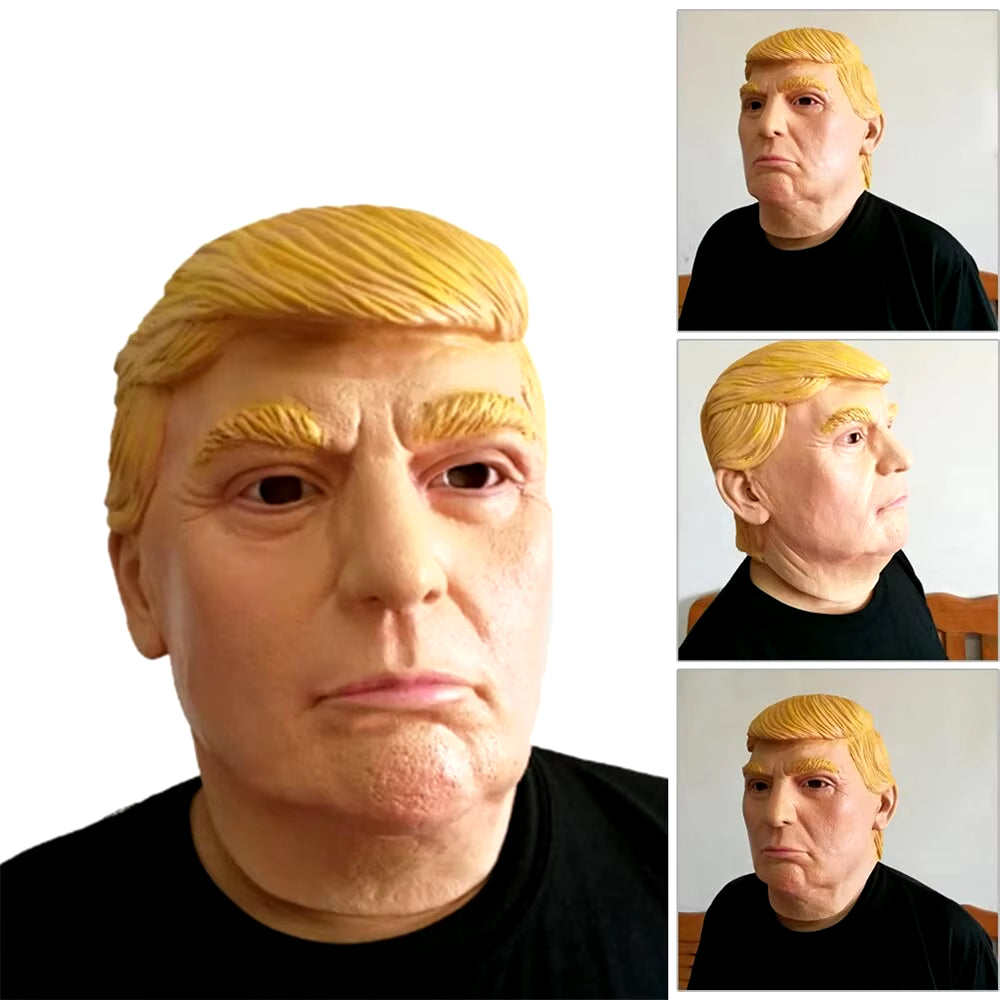 Donald Trump Mask Realistic President Latex Headgear Halloween Party Celebrity Cosplay Costume Props Yellow Wig Head Cover Mask