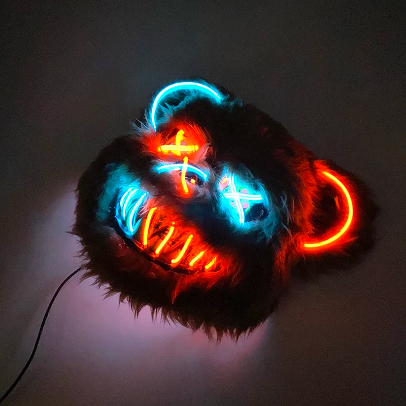 Hot Luminous LED Horror Mask for Halloween Cosplay Props Glowing Scary Mask Neon Light up Bloody Bear Mask Mascara Costume Decor