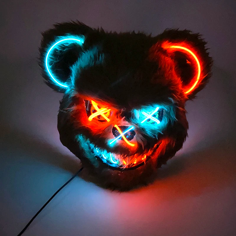 Hot Luminous LED Horror Mask for Halloween Cosplay Props Glowing Scary Mask Neon Light up Bloody Bear Mask Mascara Costume Decor