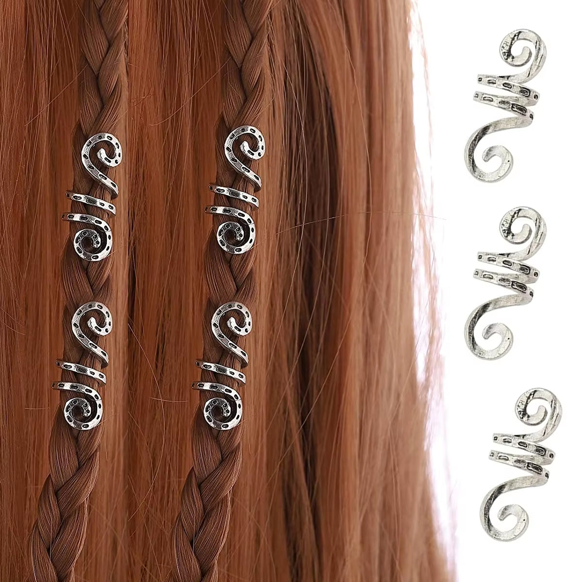 5Pcs/Pack Golden Silver Viking Spiral Charms Hair Braid Dread Dreadlock Beads Clips Cuffs Rings Jewelry Accessories